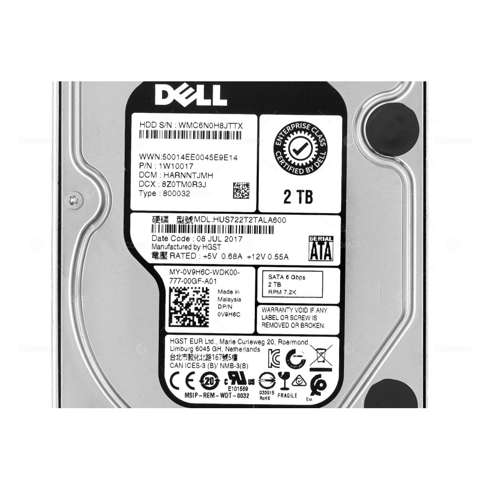 V9H6C G14 DELL HDD 2TB 7.2K SATA 6G 3.5" LFF FOR DELL POWEREDGE G14